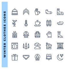 25 Winter Clothes Lineal icons pack. vector illustration.