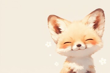 Obraz premium Adorable fox cub with fluffy fur, rosy cheeks, and a happy expression