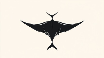 Obraz premium Silhouette of a manta ray, aerial view, against a plain background. Suitable for marine biology posters or educational materials