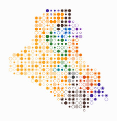 Iraq, shape of the country built of colored cells. Digital style map of Iraq on a white background. Large size circle blocks. Trending vector illustration.