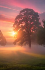 Fototapeta premium Golden sunlight paints a beautiful mountain sunrise and forest sunset with orange and red hues across the sky