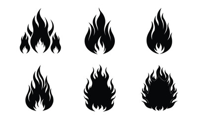 Fire icon collection. Fire flame symbol. Bonfire silhouette logotype. Flames symbols set flat style - stock vector.