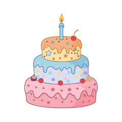 vector illustration of a birthday cake with lit candles