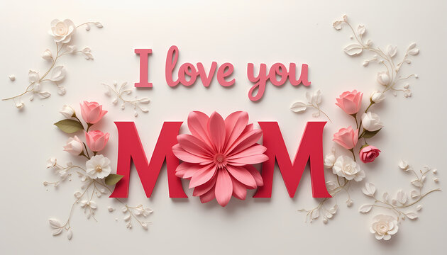 floral theme of 'I love you mom' poster, pastel background