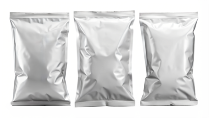 Set of white blank foil food pack bag packaging