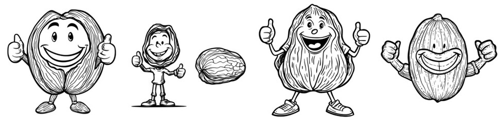 A cartoon character of a walnut is depicted as a keto diet food, emphasizing organic and natural ingredients, as well as healthy nutrition, in a modern and happy smiling mascot