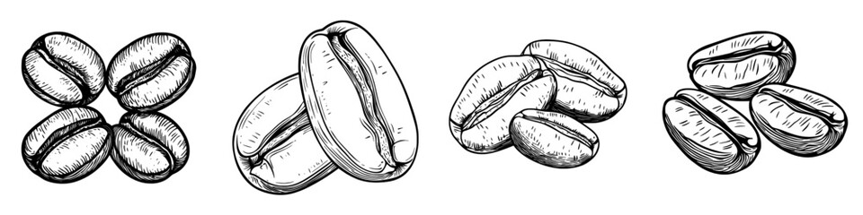 Roasted grains of coffee beans are isolated, which serve as ingredients for the modern espresso drink, along with aromatic seeds