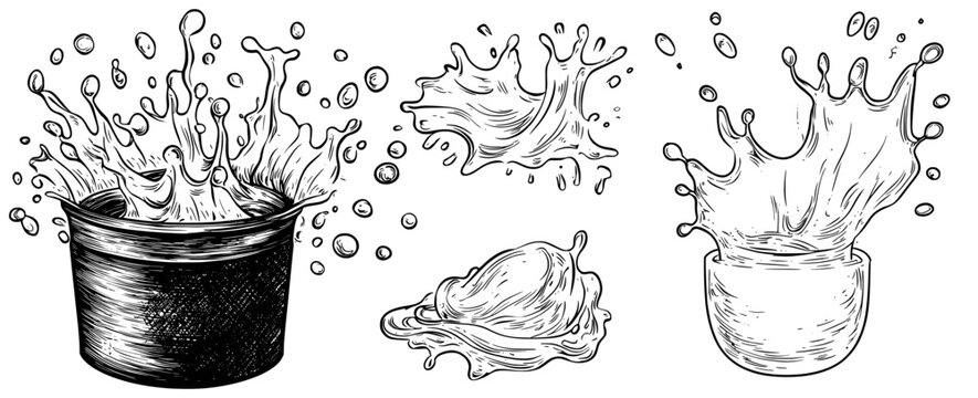 Modern cartoon animation sprite sheet featuring a corona water splash, with animated frames of water droplets in motion, creating a dynamic VFX effect