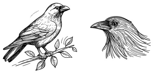 Standing upright, the raven's silhouette showcases its enigmatic and dark qualities as a bird