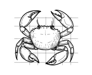 In marine-themed designs and illustrations, a crab's silhouette is frequently featured, typically highlighting its prominent claws