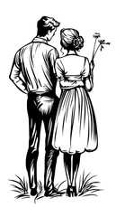 The silhouette of a couple standing together is used in a modern design to represent love and connection