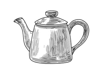 In a black silhouette, the traditional teapot's elegant shape and design are prominently showcased