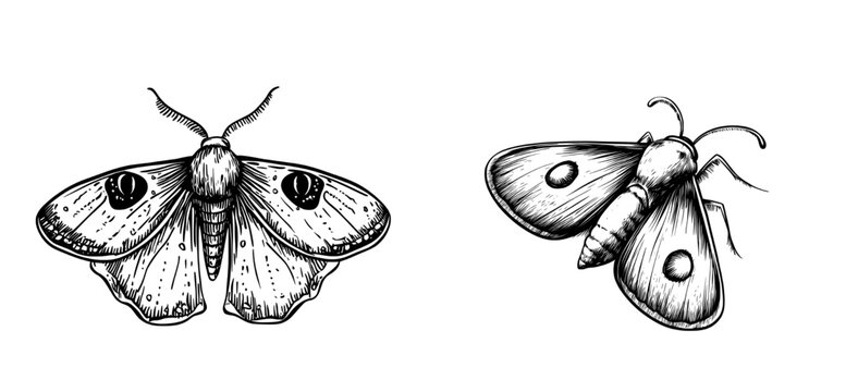 An intricate black silhouette illustration of a moth in flight, highlighting its wings and body structure