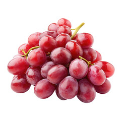 Cluster of plump, red grapes, with stems, close-up.  A bunch of fresh, vibrant red grapes, tightly packed together, displaying a glossy finish and appealing color