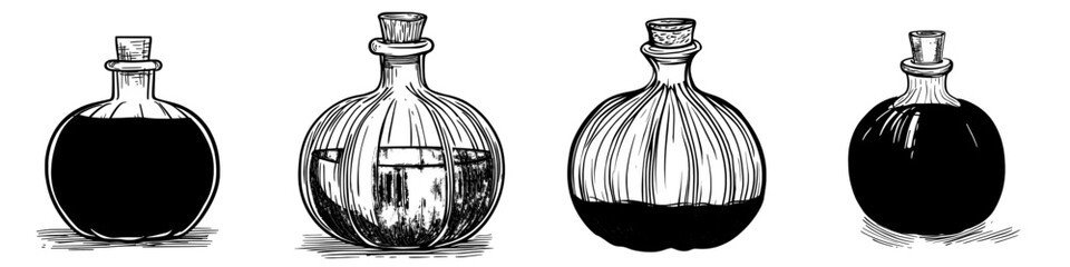 A pumpkin-shaped vial containing witch potion is isolated on a Halloween-themed bottle, symbolizing modern magic in a gourd or squash bottle