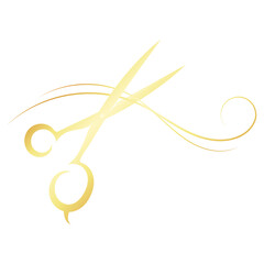 Golden scissors and locks of hair, beautiful sign of beauty salon