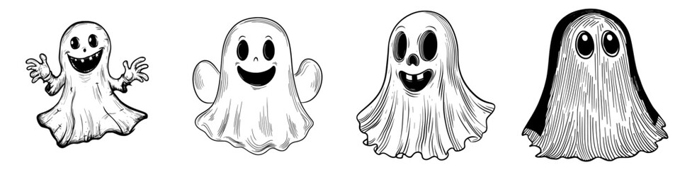 The ghost icon represents an evil spirit in modern isolation, symbolizing Halloween costumes and the tradition of trick or treating