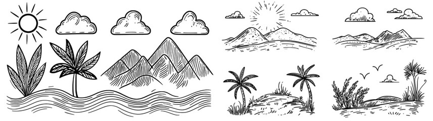 The natural landscape background consists of a colorful illustration of the sky, mountain, hill, trees, and outdoor scenery, set in a modern forest at sunrise