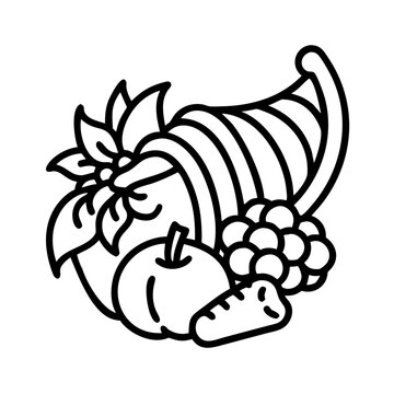 black and white cornucopia harvest bounty clip art preview