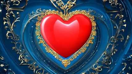 A Vibrant Red Heart in a Blue and Gold Motif for February 14 Romance