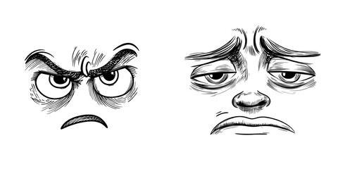 An isolated cartoon face with a perplexed expression, featuring oversized goggle eyes of varying sizes and an open, shaking mouth, is set against a white background to represent a character's