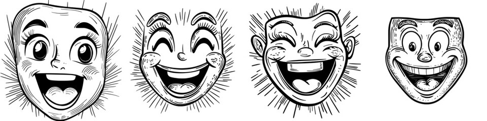 A cheerful cartoon face featuring a broad smile and excited facial expression is depicted as an emoji, exemplifying a humorous modern emotion