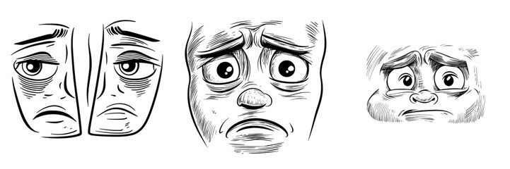 A modern cartoon face icon depicting a frightened expression, characterized by wide open or goggle eyes and an open, trembling mouth, symbolizing fear or worry, set against a white background