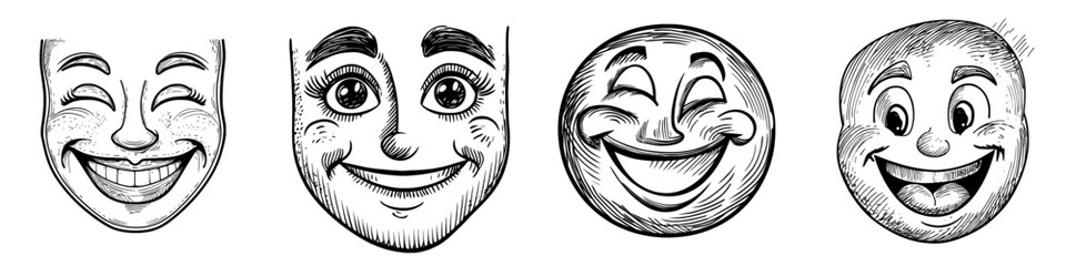 A cheerful cartoon face is depicted as a modern icon, characterized by a broad smile and a facial emoji, conveying a humorous emotion through its toothy grin and wide, round eyes set against a white