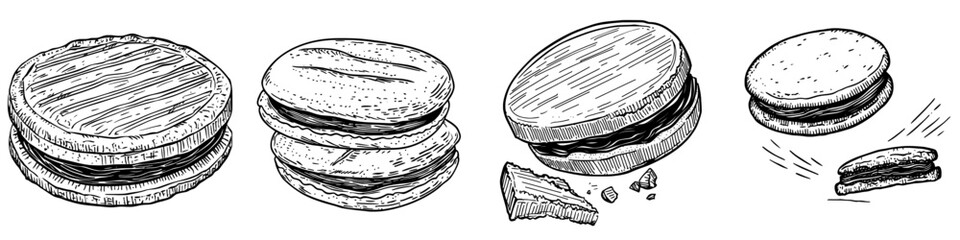 Modern sketch icon of a crispy cookie featuring a chocolate glaze, a solitary pastry or confectionery product
