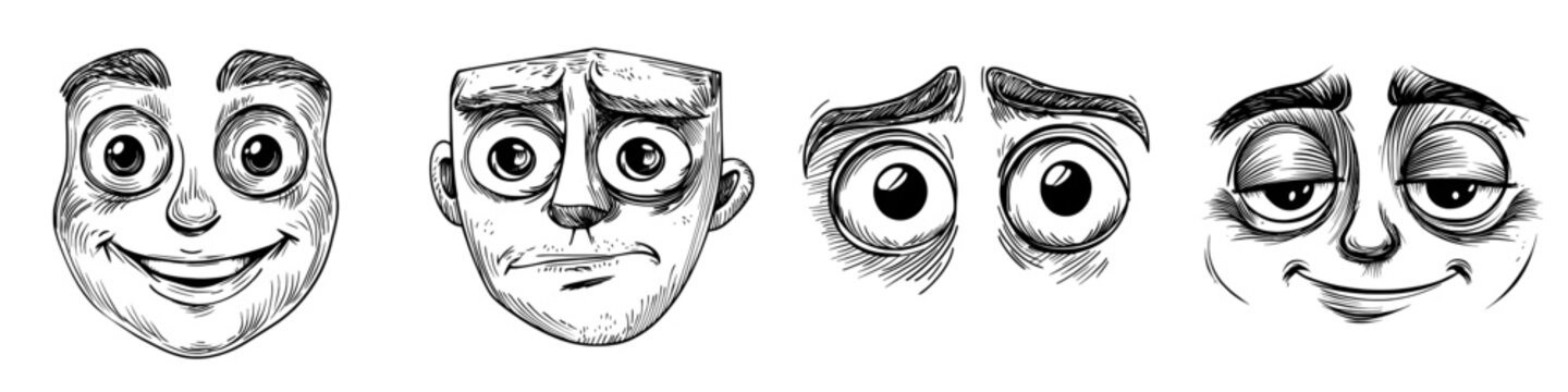 A cartoon face, such as a smirk or simper emoji, represents a modern and humorous facial expression characterized by a smiling mouth and half-closed eyes