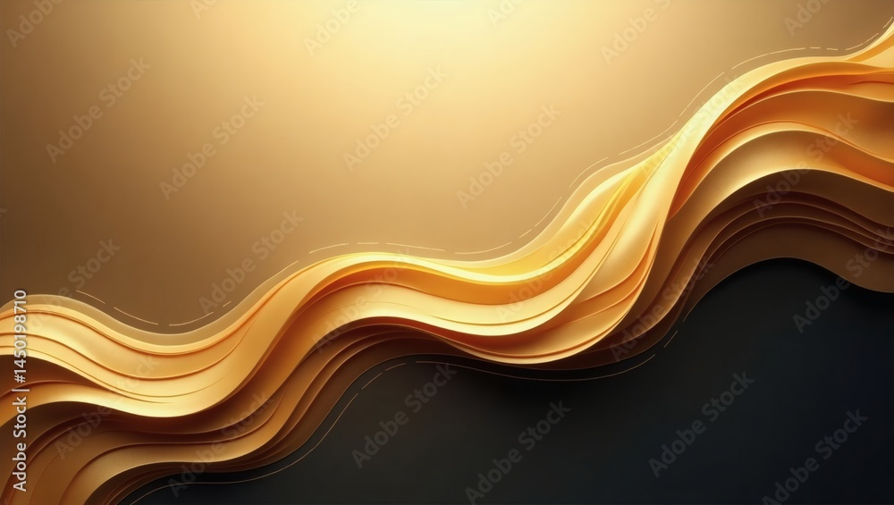 Poster abstract gold wave background with a flowing golden silk design. the background is a gradient of lig