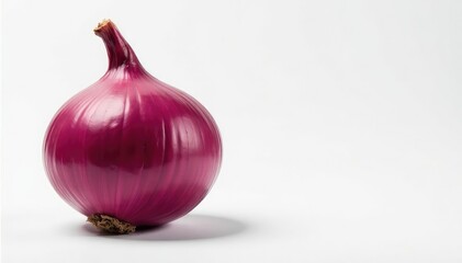 Perfectly centered red onion, sharp focus, bright white background, closeup, top, market