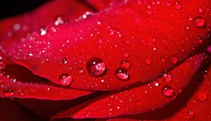 Fototapeta premium Captivating close-up of dew-kissed red rose petals nature macro photography botanical environment artistic viewpoint