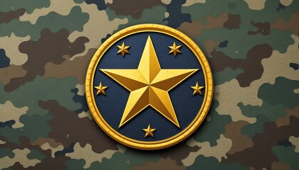 Gold star on camouflage background