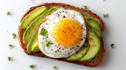 Delicious avocado toast topped with a sunny-side-up egg
