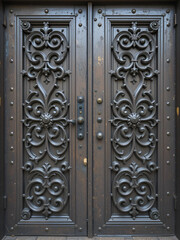 Wrought metal door panels with rivets