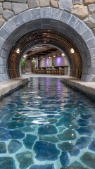 swimming pool water Immersive Appeal cinematic tunnel with reflective water and diffused 