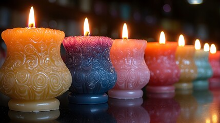 a group of candles sitting on top of a table