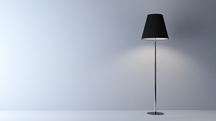 Modern black floor lamp with sleek metal stand near white wall