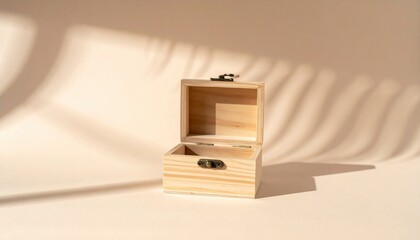 Artistic wooden jewelry box studio setting product photography minimalist environment close-up view craftsmanship concept