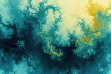 Mesmerizing Ink in Water: Swirling Turquoise & Pale Yellow Organic Patterns