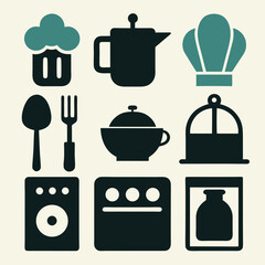 set of kitchen utensils silhouette set 6 pis bundle Vector icon illustration silhouette Graphics design image white background