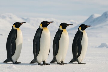 Majestic penguins in snowy landscape.
