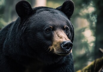 Fototapeta premium Majestic Black Bear Portrait in Natural Forest Setting, Capturing the Beauty and Intricacies of Wildlife in a Serene Environment