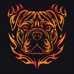 Fiery Bulldog Head Tribal Tattoo Design Illustration