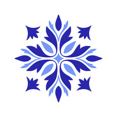 Mediterranean blue motif on white background. Traditional ethnic Portuguese, Moroccan, Spanish ornament, mosaic design. Vector illustration