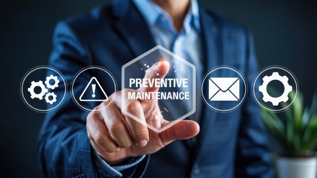 Business professional interacting with preventive maintenance notification.