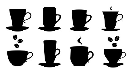 set of coffee silhouette vector on tranparent background