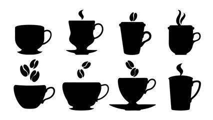 set of coffee silhouette vector on tranparent background