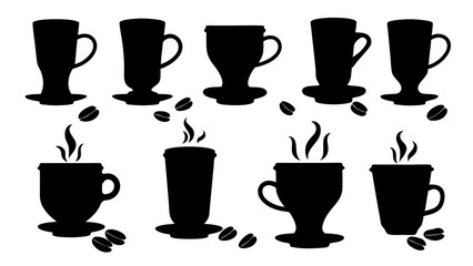 set of coffee silhouette vector on tranparent background